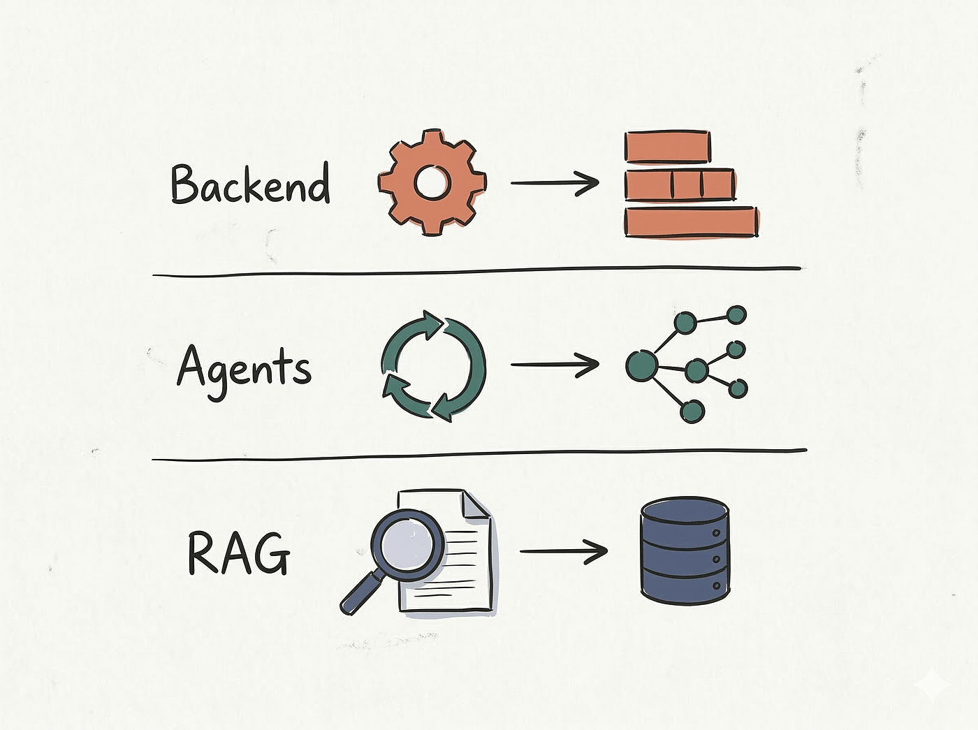 The five things engineers actually build — Backend, Agents, and RAG mapping to concrete outputs